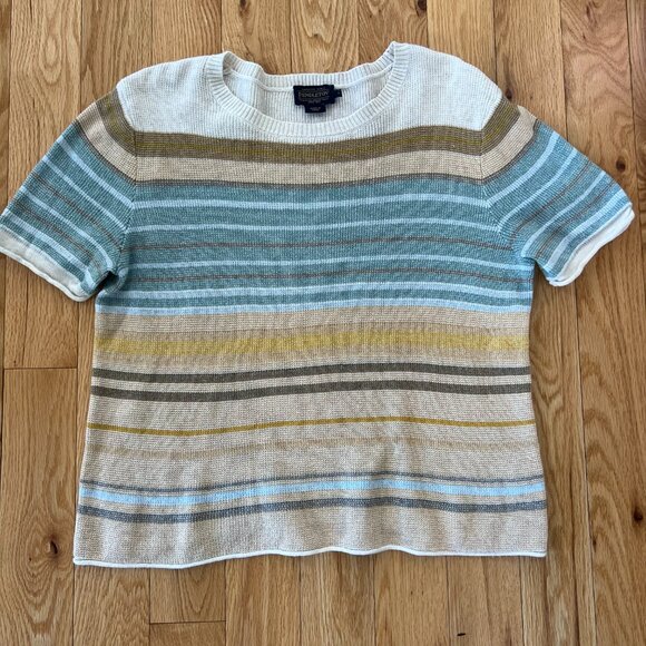 $5 ship! Pendleton knit short-sleeve striped pullover sweater tee - Size L - Picture 2 of 7